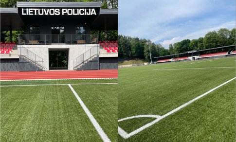 Sostinės Kalnų parke atidarytas Lietuvos policijos atnaujintas stadionas